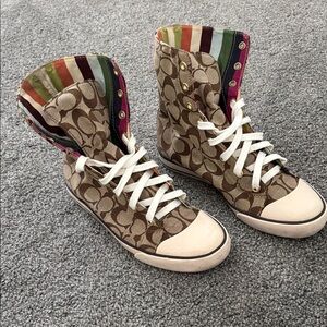 Coach Women's Brown Signature High-Top Sneakers Converse style size 7.5